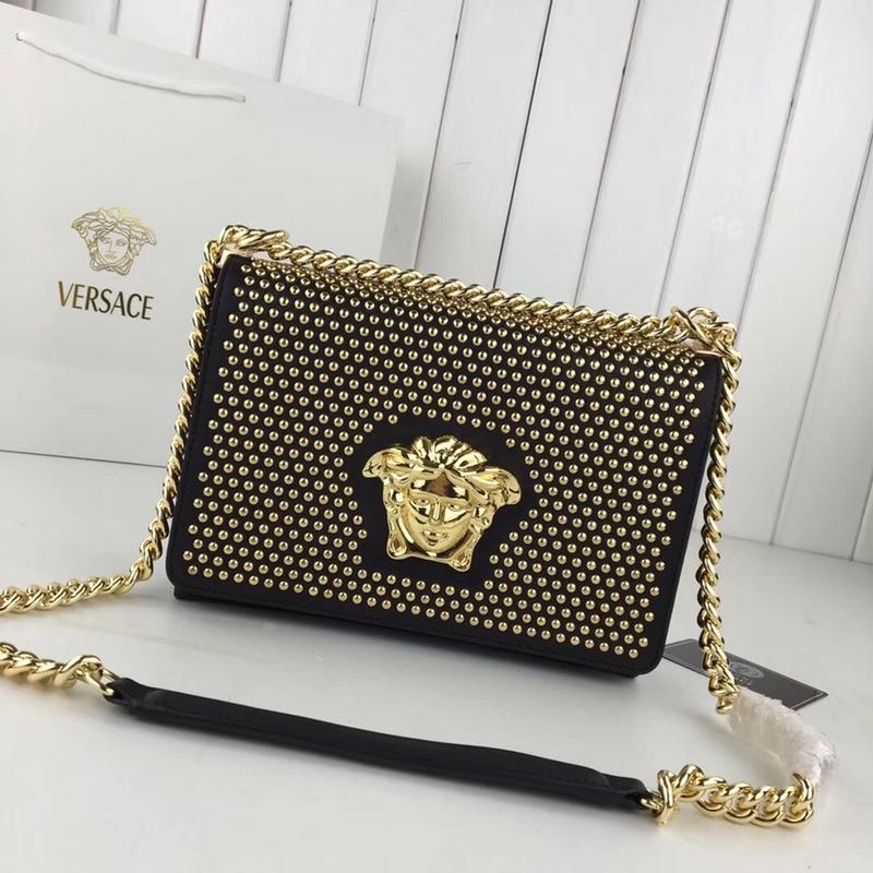 Versace Clutches DBFG170 full leather full gold nail black